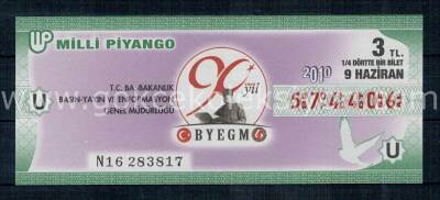 9 Haziran 2010 Çeyrek Bilet PYB1370 - 1