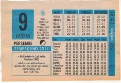 9 Haziran 2011 Takvim Yaprağı EFM(N)1205 - Gökçekoleksiyon