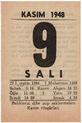 9 Kasım 1948 Takvim Yaprağı EFM829 - 3