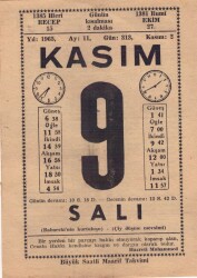 9 Kasım 1965 Takvim Yaprağı EFM(N)3667 - 2