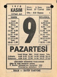9 Kasım 1970 Takvim Yaprağı - Doğum Günü Hediyesi EFM(N)10741 - 3