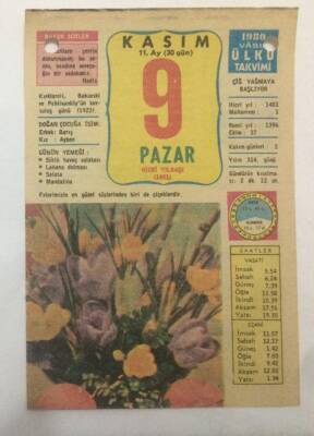 9 Kasım 1980 Takvim Yaprağı -Doğum Günü Hediyesi EFM(N)6447 - 1