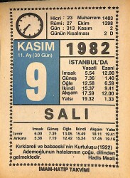9 Kasım 1982 Takvim Yaprağı - Doğum Günü Hediyesi EFMN15982 - Gökçekoleksiyon