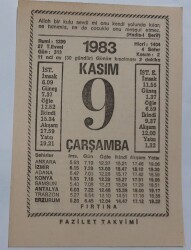 9 Kasım 1983 Takvim Yaprağı - Doğum Günü Hediyesi EFM(N)6923 - Gökçekoleksiyon