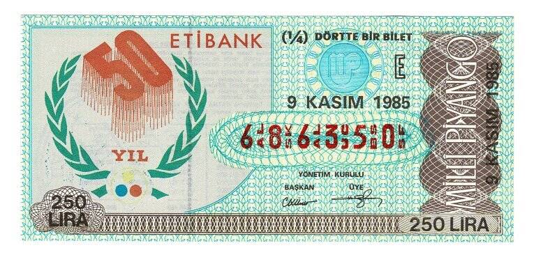 9 Kasım 1985 (14) Dörtte Bir Bilet PYB5052 - 1