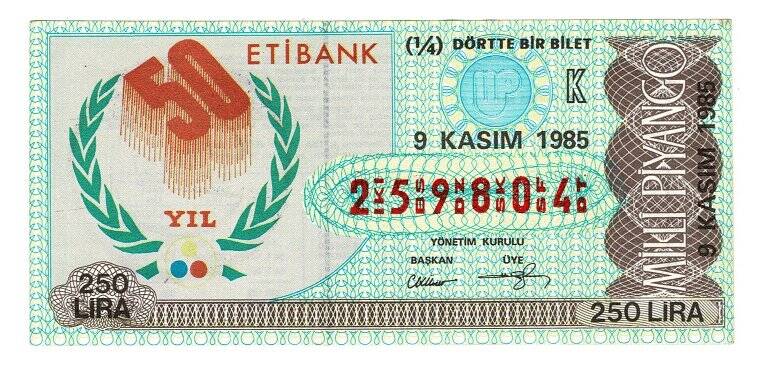 9 Kasım 1985 (14) Dörtte Bir Bilet PYB5053 - 1