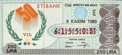 9 Kasım 1985 Piyango Bileti Çeyrek Bilet PYB6093 - 1