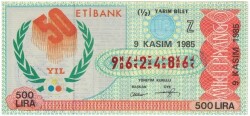 9 Kasım 1985 Yarım Bilet PYB3352 - Gökçekoleksiyon