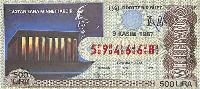 9 Kasım 1987 Piyango Bileti Çeyrek Bilet PYB6020 - 1