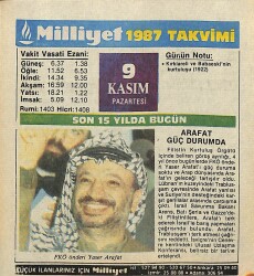 9 Kasım 1987 Takvim Yaprağı - Doğum Günü Hediyesi EFM(N)11936 - Gökçekoleksiyon