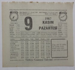 9 Kasım 1987 Takvim Yaprağı - Doğum Günü Hediyesi EFM(N)7148 - Gökçekoleksiyon