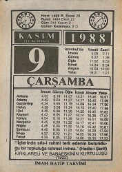 9 Kasım 1988 Takvim Yaprağı - Doğum Günü Hediyesi EFMN14621 - Gökçekoleksiyon