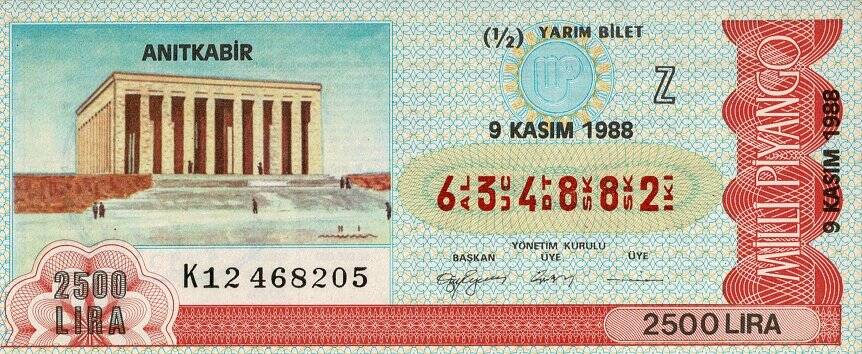 9 Kasım 1988 (Z) Anıtkabir (12) Yarım Bilet PYB5491 - 1