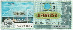 9 Kasım 1993 Çeyrek Bilet PYB3023 - Gökçekoleksiyon