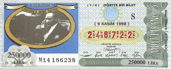 9 Kasım 1998 Piyango Bileti Dörtte Bir Bilet PYB6788 - Gökçekoleksiyon
