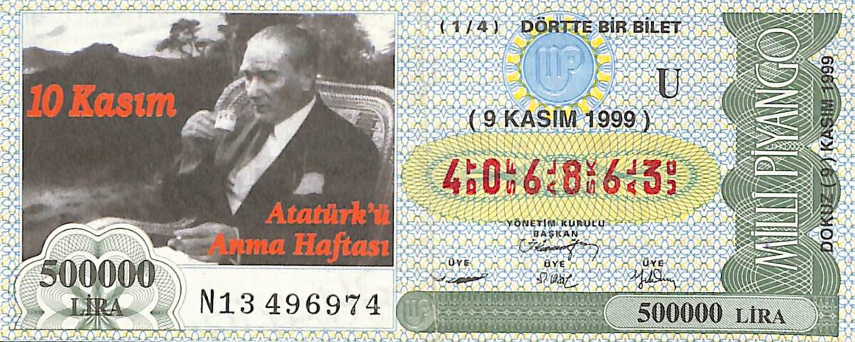 9 Kasım 1999 Piyango Bileti Dörtte Bir Bilet PYB6589 - 1