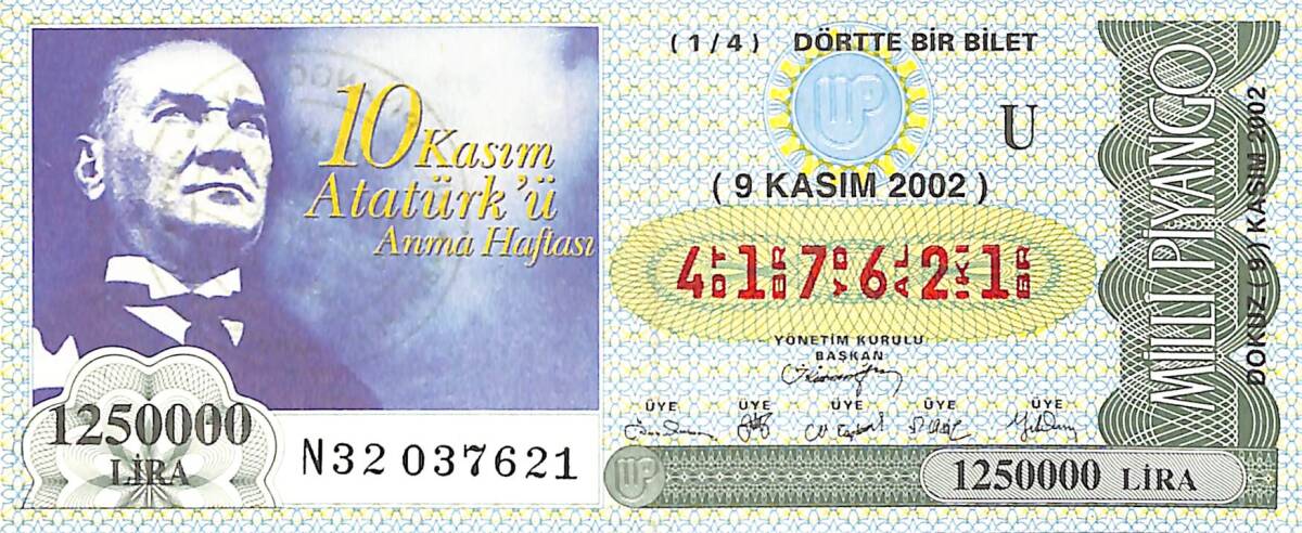9 Kasım 2002 Piyango Bileti Dörtte Bir Bilet PYB6700 - 1