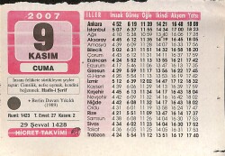 9 Kasım 2007 Takvim Yaprağı - Doğum Günü Hediyesi EFMN16012 - Gökçekoleksiyon
