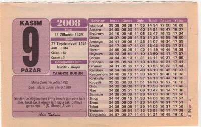 9 Kasım 2008 Takvim Yaprağı EFM(N)3805 - 1
