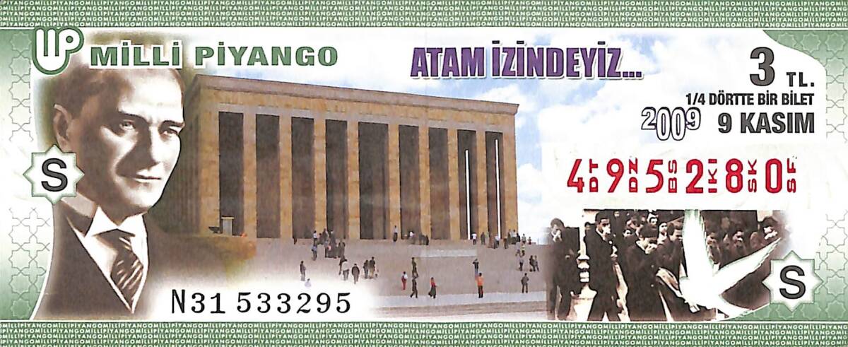 9 Kasım 2009 Piyango Bileti Dörtte Bir Bilet PYB6636 - 1