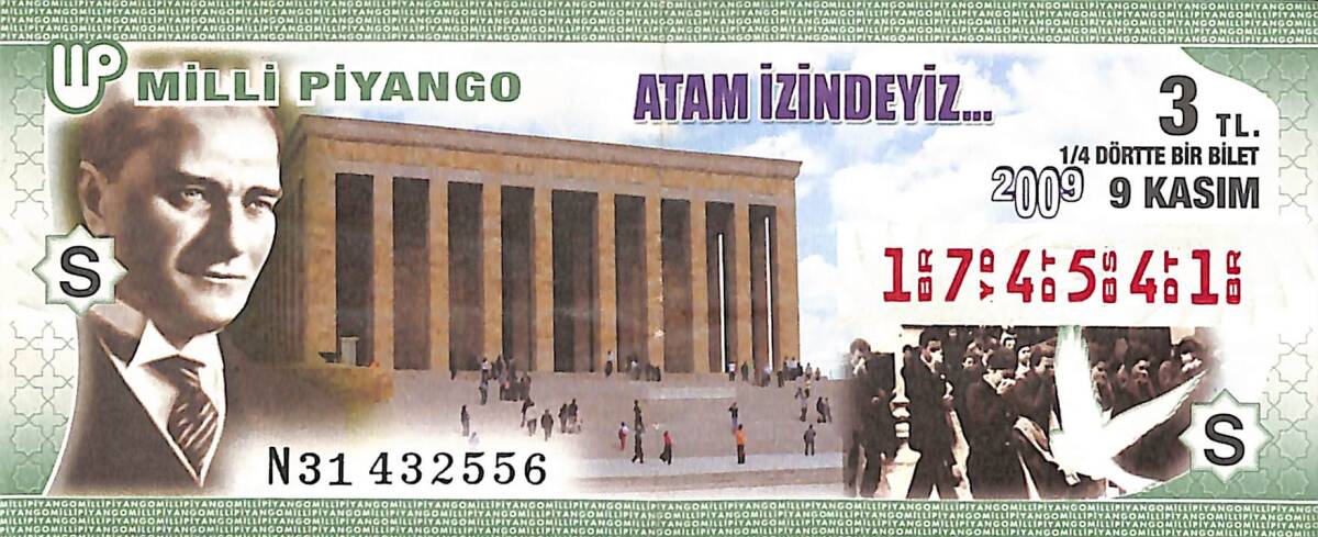 9 Kasım 2009 Piyango Bileti Dörtte Bir Bilet PYB6637 - 1