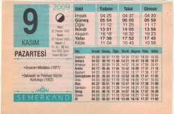 9 Kasım 2009 Takvim Yaprağı EFM(N)3833 - 2