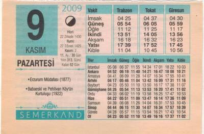 9 Kasım 2009 Takvim Yaprağı EFM(N)3833 - 2