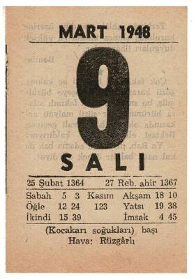 9 Mart 1948 Takvim Yaprağı EFM907 - 1