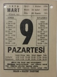 9 Mart 1970 Takvim Yaprağı - Doğum Günü Hediyesi EFM(N)7953 - 1