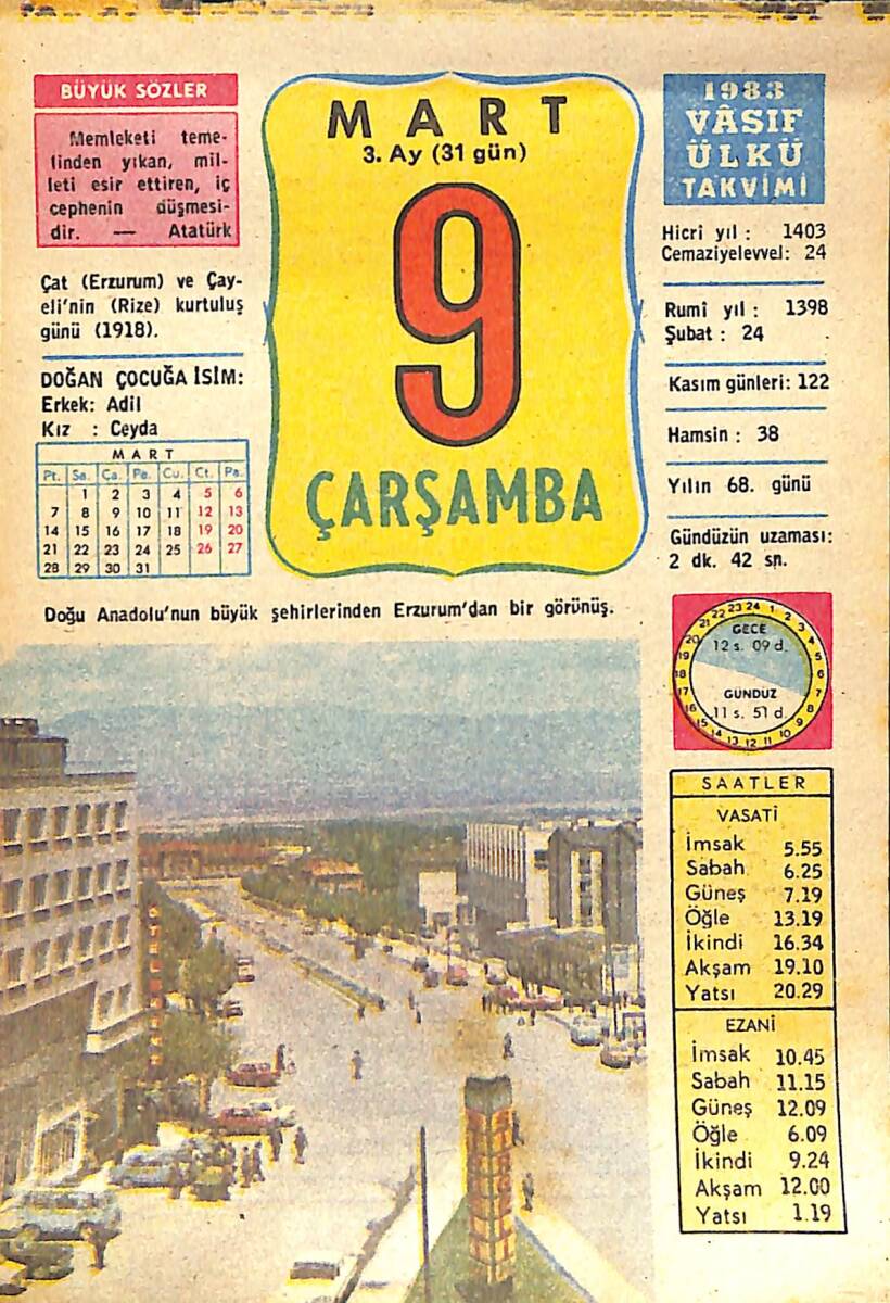 9 Mart 1983 Takvim Yaprağı - Doğum Günü Hediyesi EFMN15042 - 1