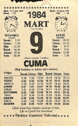 9 Mart 1984 Takvim Yaprağı - Doğum Günü Hediyesi EFM(N)11169 - Gökçekoleksiyon