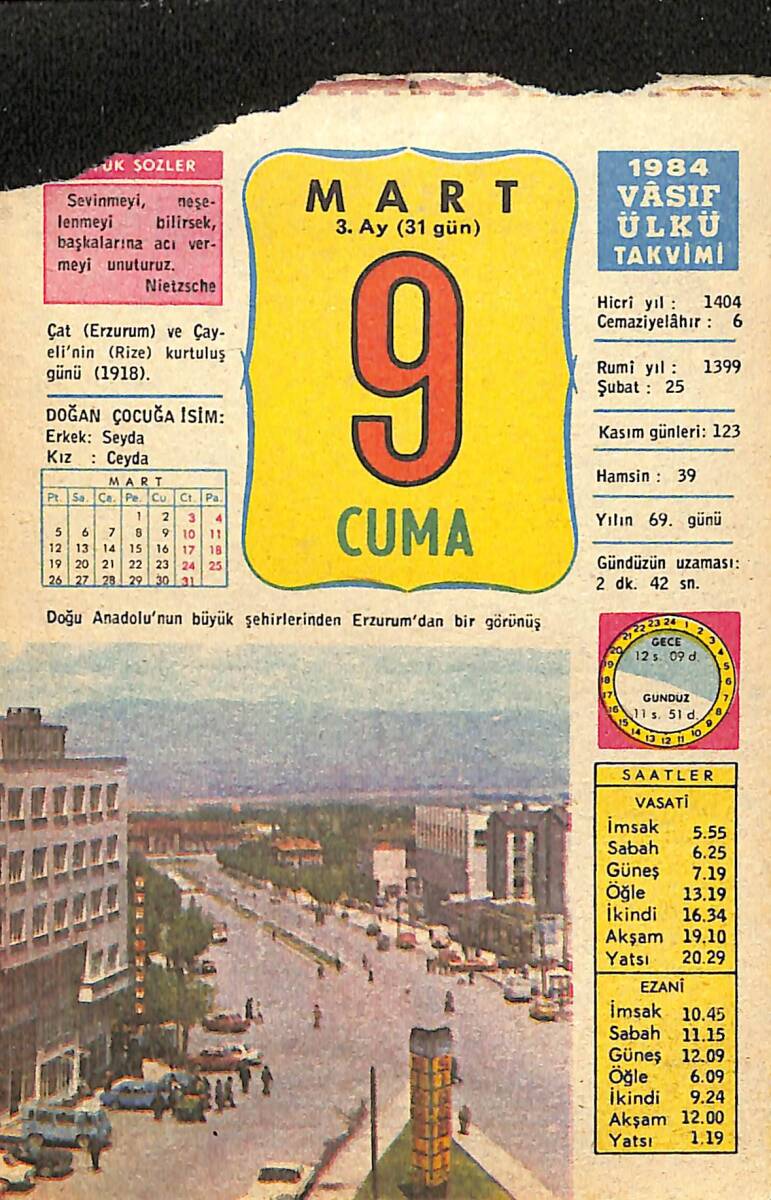 9 Mart 1984 Takvim Yaprağı - Doğum Günü Hediyesi EFMN15210 - 1