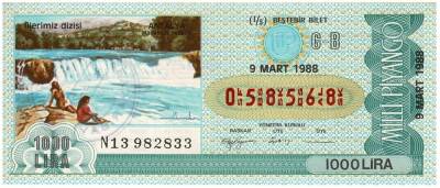 9 Mart 1988 Beştebir Bilet PYB3186 - 1