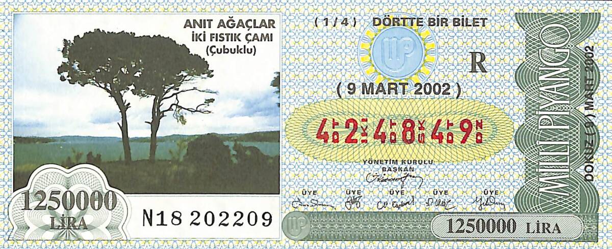 9 Mart 2002 Piyango Bileti Dörtte Bir Bilet PYB6693 - 1