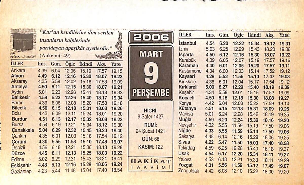 9 Mart 2006 Takvim Yaprağı - Doğum Günü Hediyesi EFMN13225 - 1