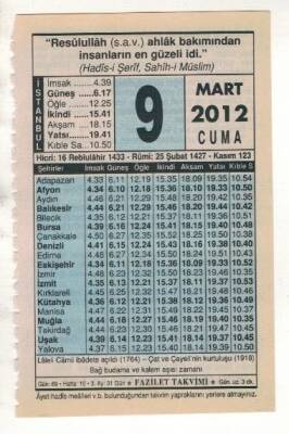 9 Mart 2012 Takvim Yaprağı EFM(N)1879 - 3