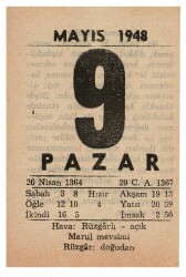 9 Mayıs 1948 Takvim Yaprağı EFM889 - 3