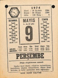 9 Mayıs 1974 Takvim Yaprağı - Doğum Günü Hediyesi EFM(N)12323 - Gökçekoleksiyon