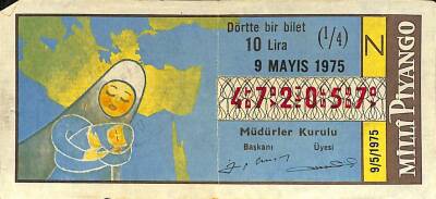 9 Mayıs 1975 Piyango Bileti Çeyrek Bilet PYB6152 - 1
