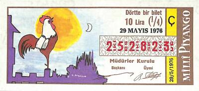 9 Mayıs 1976 Piyango Bileti Çeyrek Bilet PYB6158 - 1