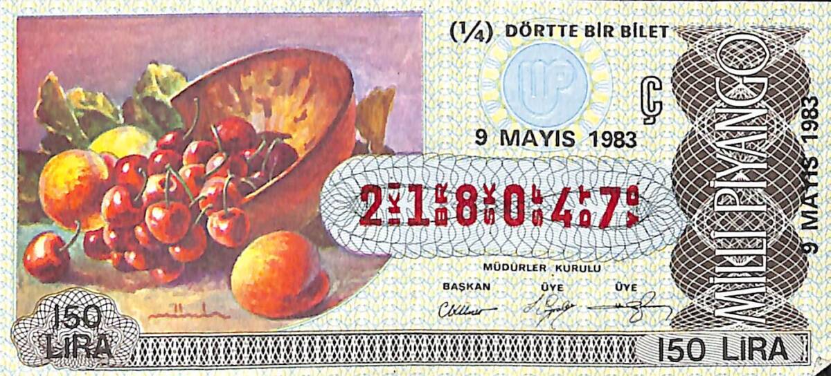 9 Mayıs 1983 Piyango Bileti Çeyrek Bilet PYB6496 - 1
