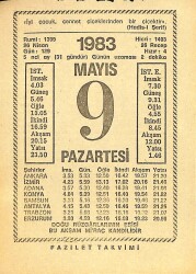 9 Mayıs 1983 Takvim Yaprağı - Doğum Günü Hediyesi EFM(N)12156 - Gökçekoleksiyon
