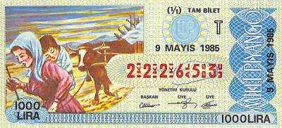 9 Mayıs 1985 Piyango Bileti Tam Bilet PYB6074 - 1