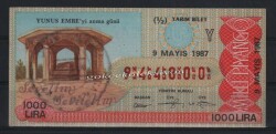 9 Mayıs 1987 Yarım Bilet PYB1647 - Gökçekoleksiyon