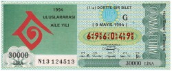 9 Mayıs 1994 Çeyrek Bilet PYB3009 - Gökçekoleksiyon