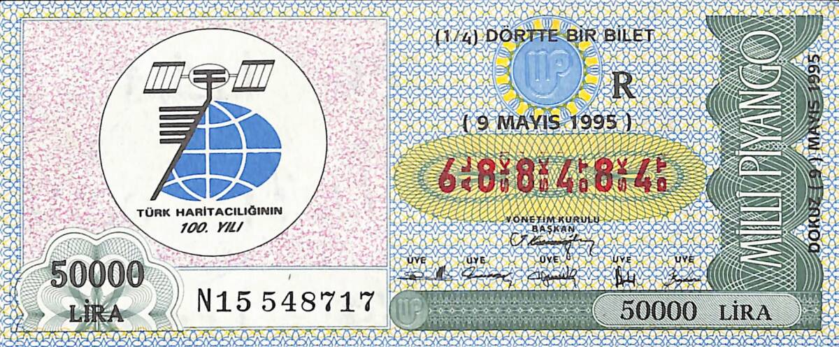 9 Mayıs 1995 Piyango Bileti Dörtte Bir Bilet PYB6721 - 1