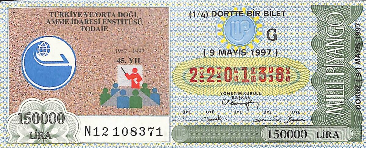 9 Mayıs 1997 Piyango Bileti Dörtte Bir Bilet PYB6827 - 1