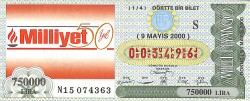 9 Mayıs 2000 Piyango Bileti Dörtte Bir Bilet PYB6567 - Gökçekoleksiyon