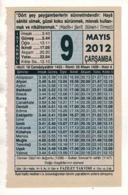 9 Mayıs 2012 Takvim Yaprağı EFM(N)1940 - 2