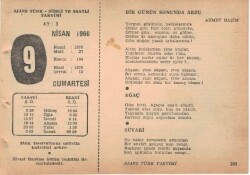 9 Nisan 1960 Ajans Türk Takvim Yaprağı (Şiirli Saatli) EFM(N)1566 - 3